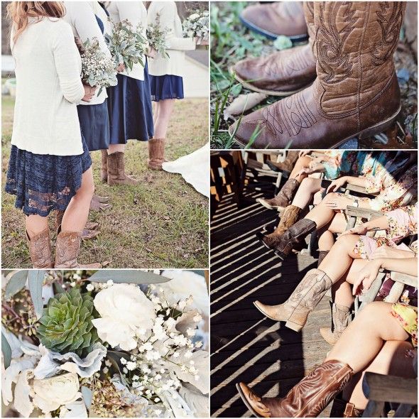 Country weddig bridesmaids and cowboy boots