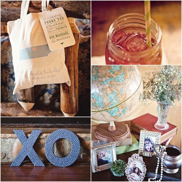 Country wedding reception welcome bag and details