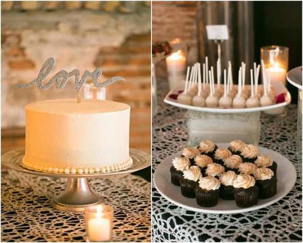 Rustic urban wedding cake and cupcakes