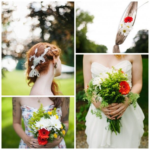 Rustic Wedding Bouquets and Hair Feathers