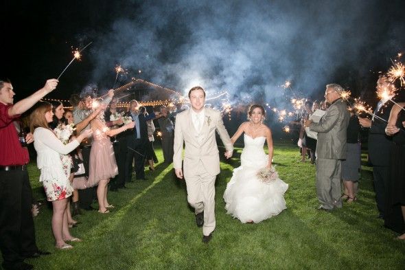 Rustic Wedding Exiting with Sparklers