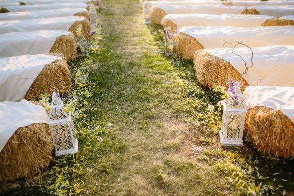 Haybale seating for the Wedding Ceremony