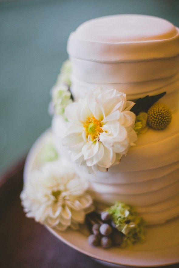 White Wedding  Cake With Flowers