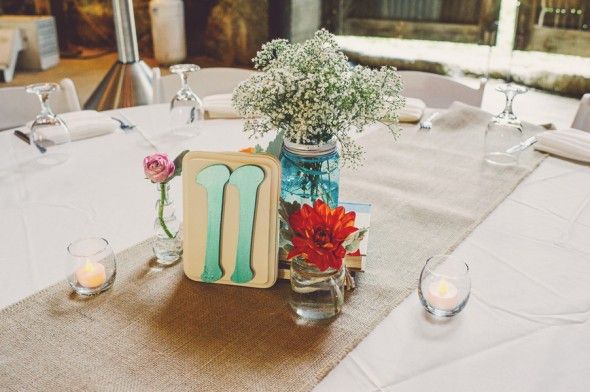 Ranch Wedding Reception Centerpieces & Table Numbers