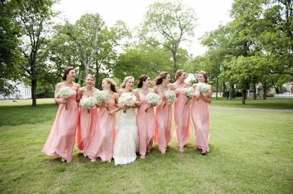 Country Wedding Bridesmaids in Pink Dresses