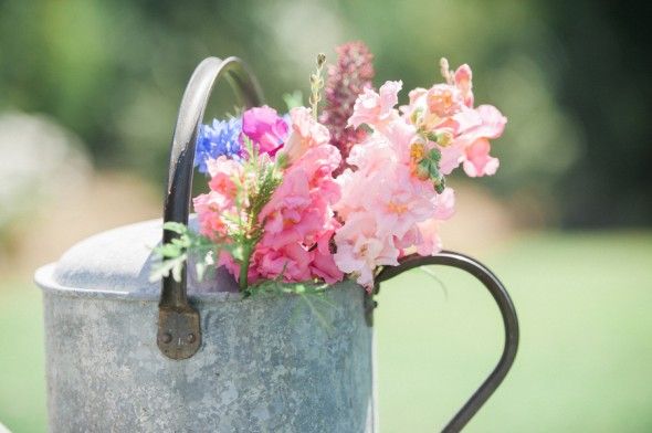 Country Wedding Flowers in Watering Can
