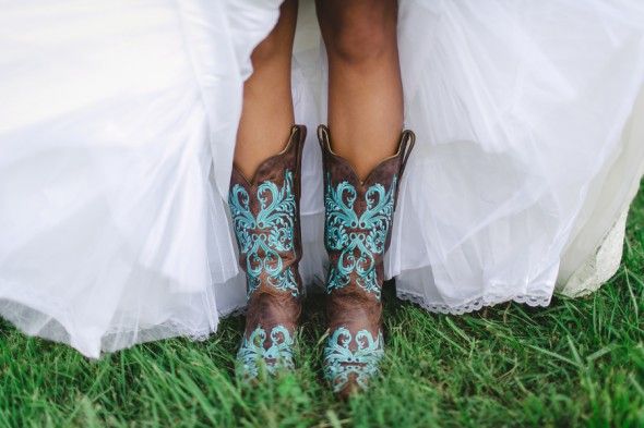 Bride in Turquoise Cowboy Boots