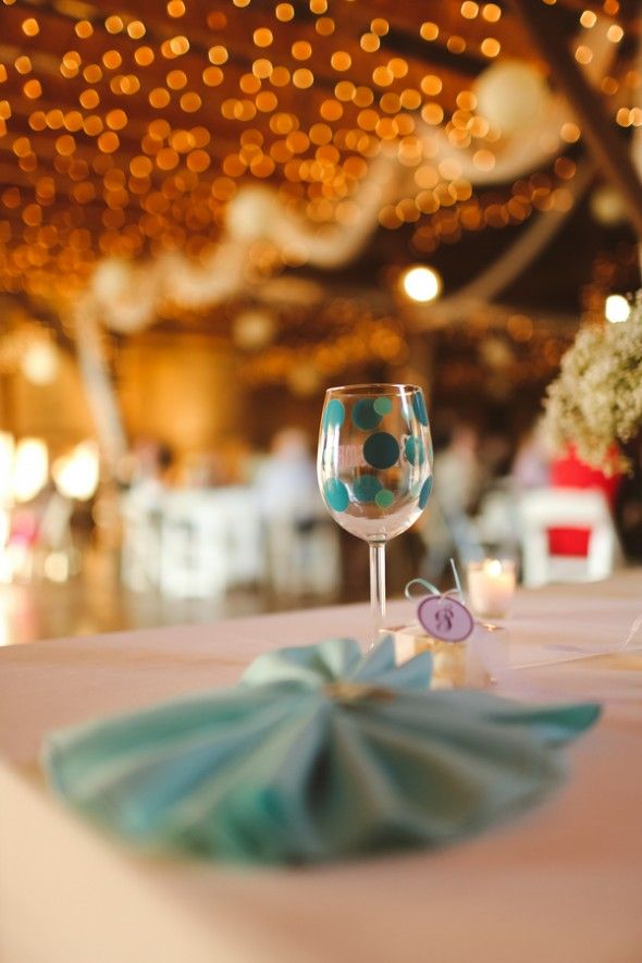 Barn Wedding Reception Polka Dot Glasses