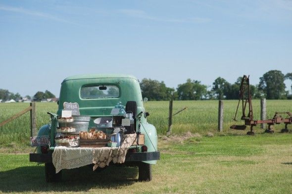 Barn Wedding Green Truck with Refreshments