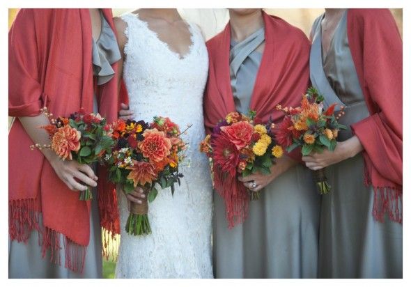 coral and grey wedding