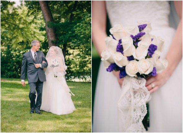 Bride with White and Purple Flower Bouquet