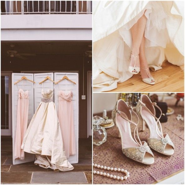 Elegant Wedding Gown and Beaded Shoes