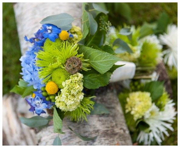 green yellow blue wedding bouquet