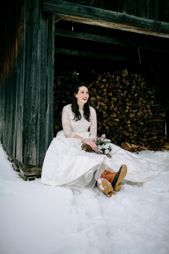 Rustic Bride In Winter Boots