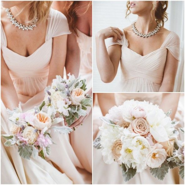 Pale Pink Bridesmaid Dresses and Bouquets
