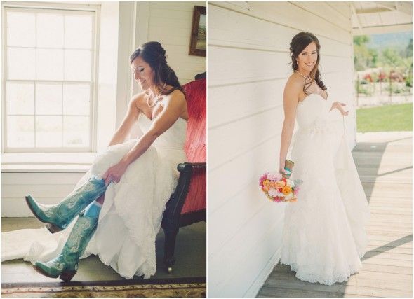 Ranch Wedding Bride with Turquoise Boots