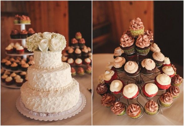 White Wedding Cake and Cupcakes
