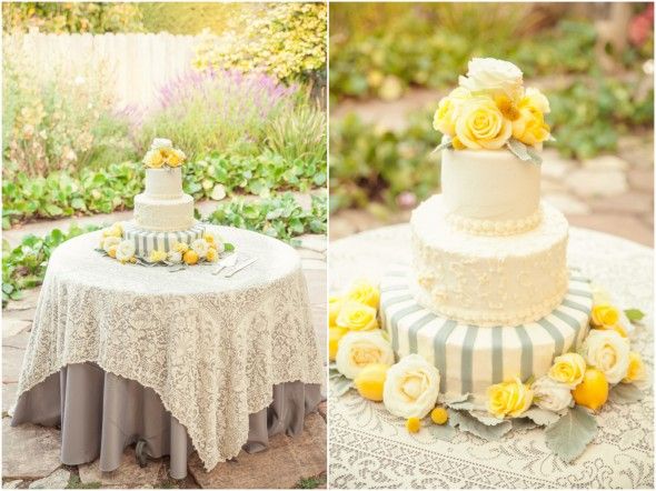 Yellow and Gray Themed Wedding Cake
