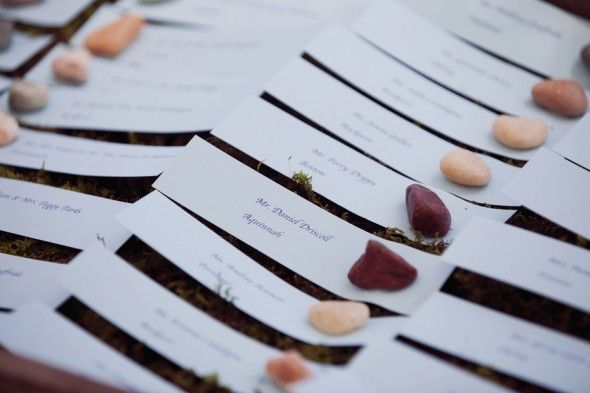 Maine Coastal Wedding Place Cards with Ocean Pebbles