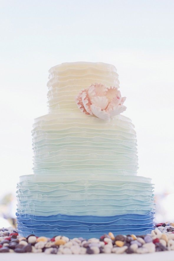 Coastal Maine Wedding Ombre Blue Wedding Cake