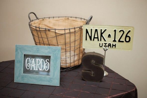Vintage License Plate Signs at Wedding Reception
