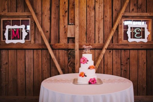 Barn Wedding Reception Flowered Cake
