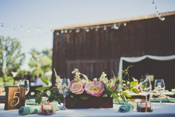 Outdoor California Wedding Reception Table Numbers & Centerpieces