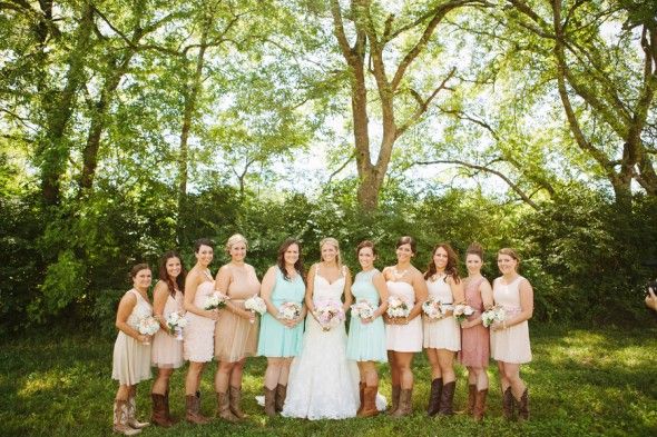 Southern Wedding Bride and Bridesmaids in Boots