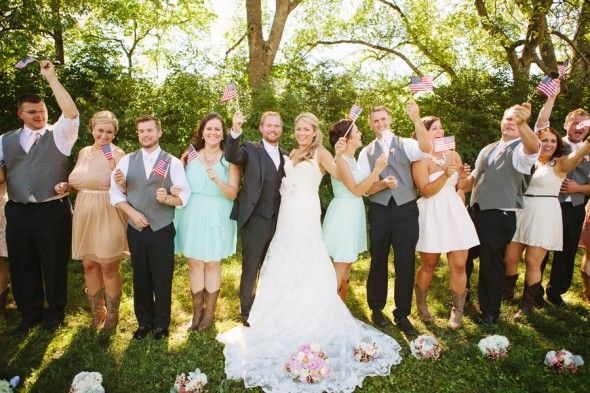 Country Wedding Party with Flags