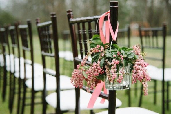 Flowers on Chairs for Outdoor Wedding Ceremony