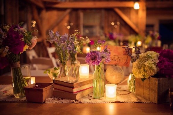 Country Wedding Reception Flowers and Candles