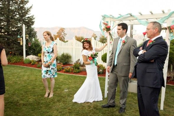 Backyard Wedding Throwing the Bouquet
