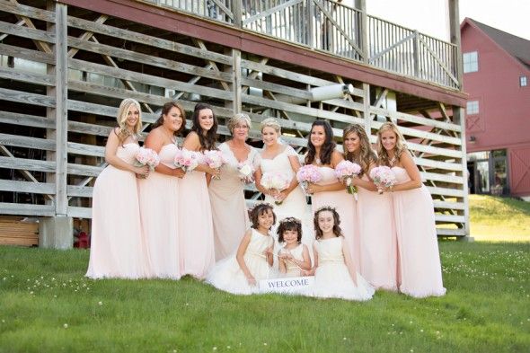 Bridesmaid in Long Light Pink Dresses