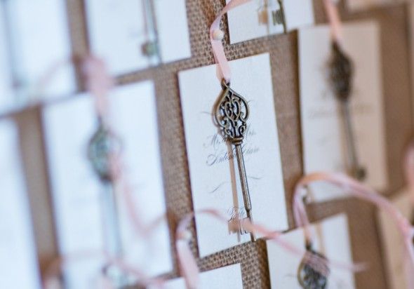 Rustic Barn Wedding Keys on Place Cards