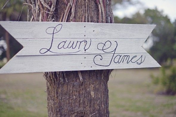 Simple Lawn Games Sign at a Country Wedding