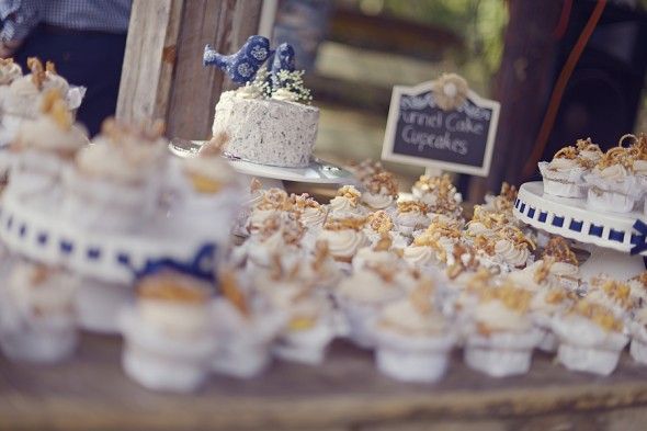 Country Wedding Sweets Table with Cupcakes and Simple Wedding Cake