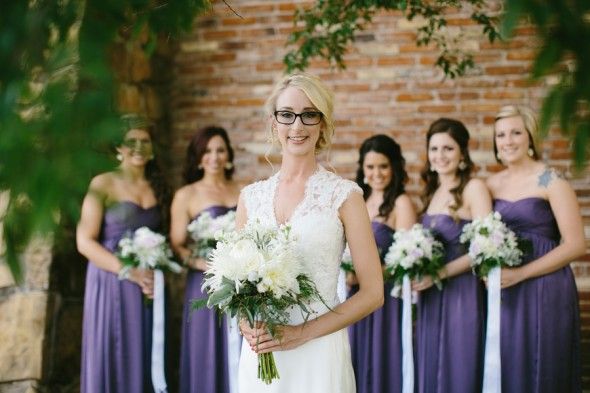 Texas Wedding Bridesmaids in Long Purple Dresses