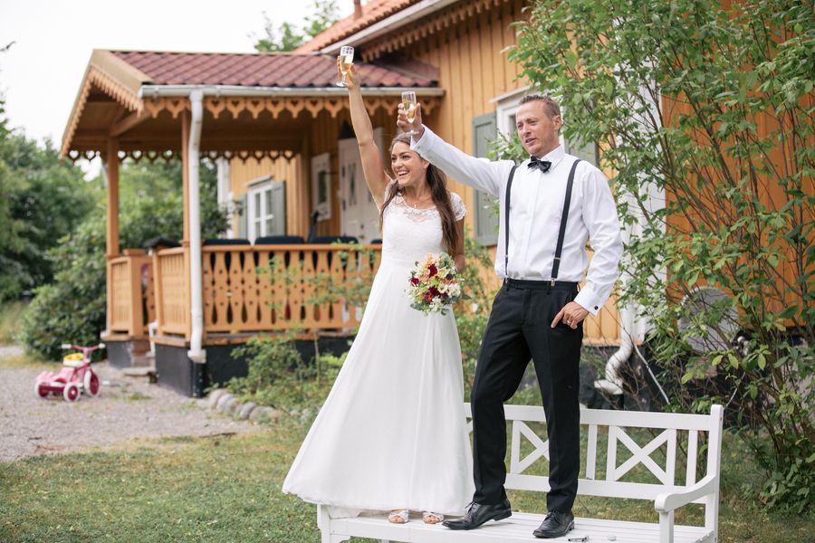 Swedish Countryside Wedding Bride and Groom Toast