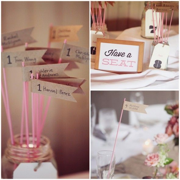 Charming Flag Place Cards at a Rustic Wedding Reception