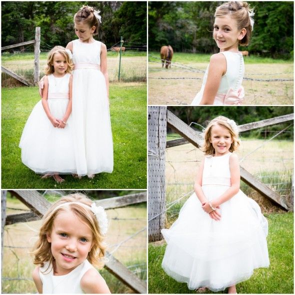 Flower Girls in White Dresses with Pink Details