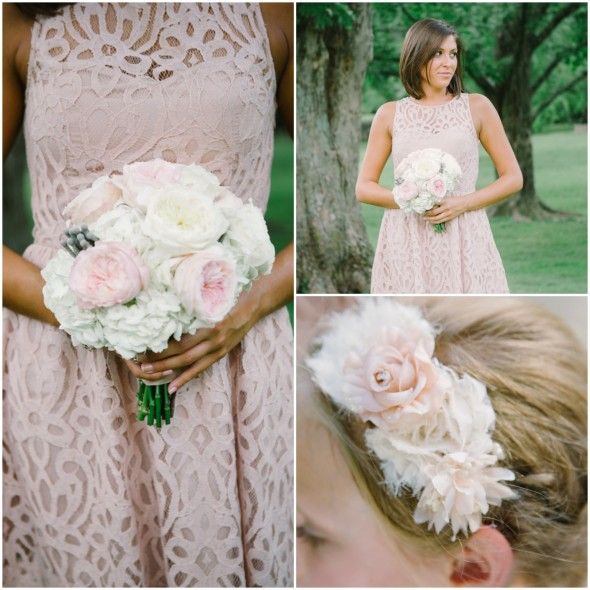 Lace Bridesmaid Dress and Bouquet