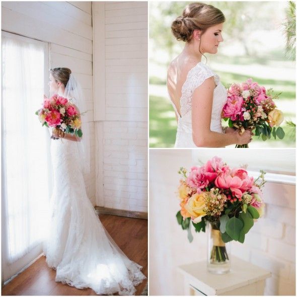 Lace Wedding Dress and Beautiful Bouquet