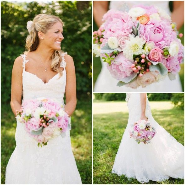 Lace Wedding Dress and Peony Bouquet