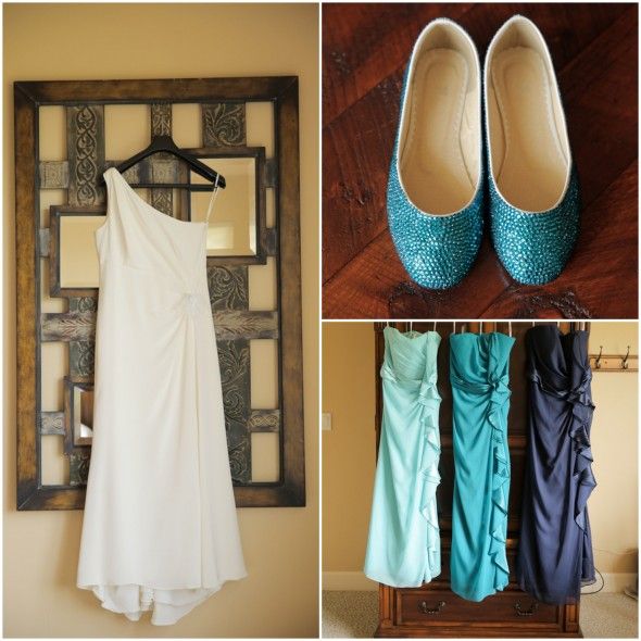 One Shoulder Bridal Gown and Blue Flats