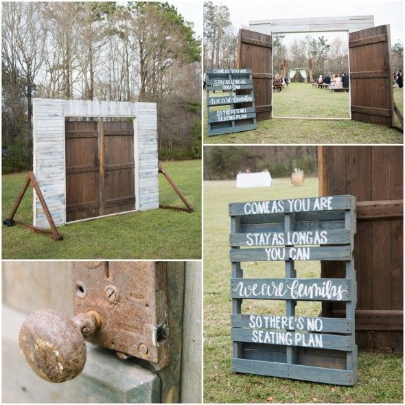 Vintage Wooden Doors Fram Outdoor Wedding Ceremony