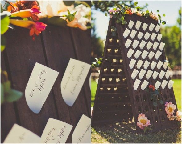 California Wedding Place Cards in Wine Rack