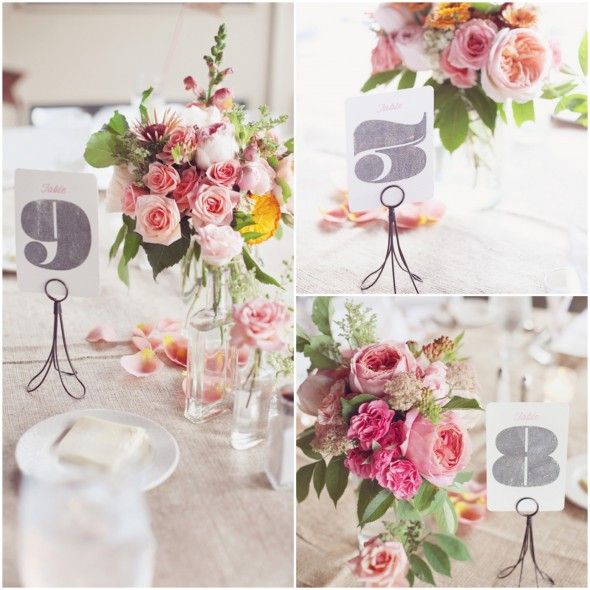 Vintage Style Table Numbers and Beautiful Floral Centerpieces