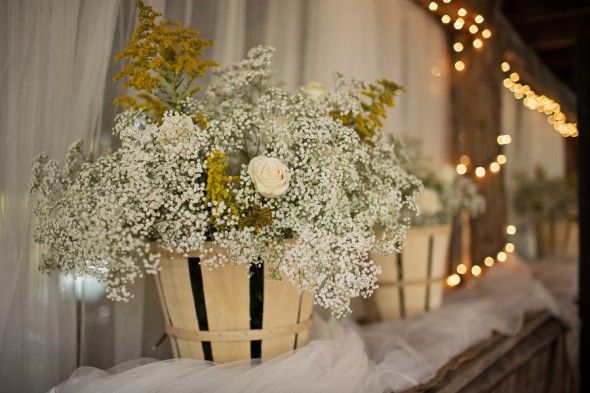 Country Wedding Flowers in Bushel Baskets