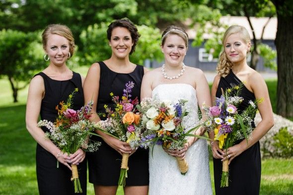 Bride and Bridesmaids with Farm Flower Bouquets