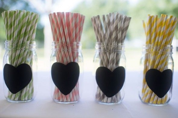 Backyard Wedding Drinking Straws in Heart Containers